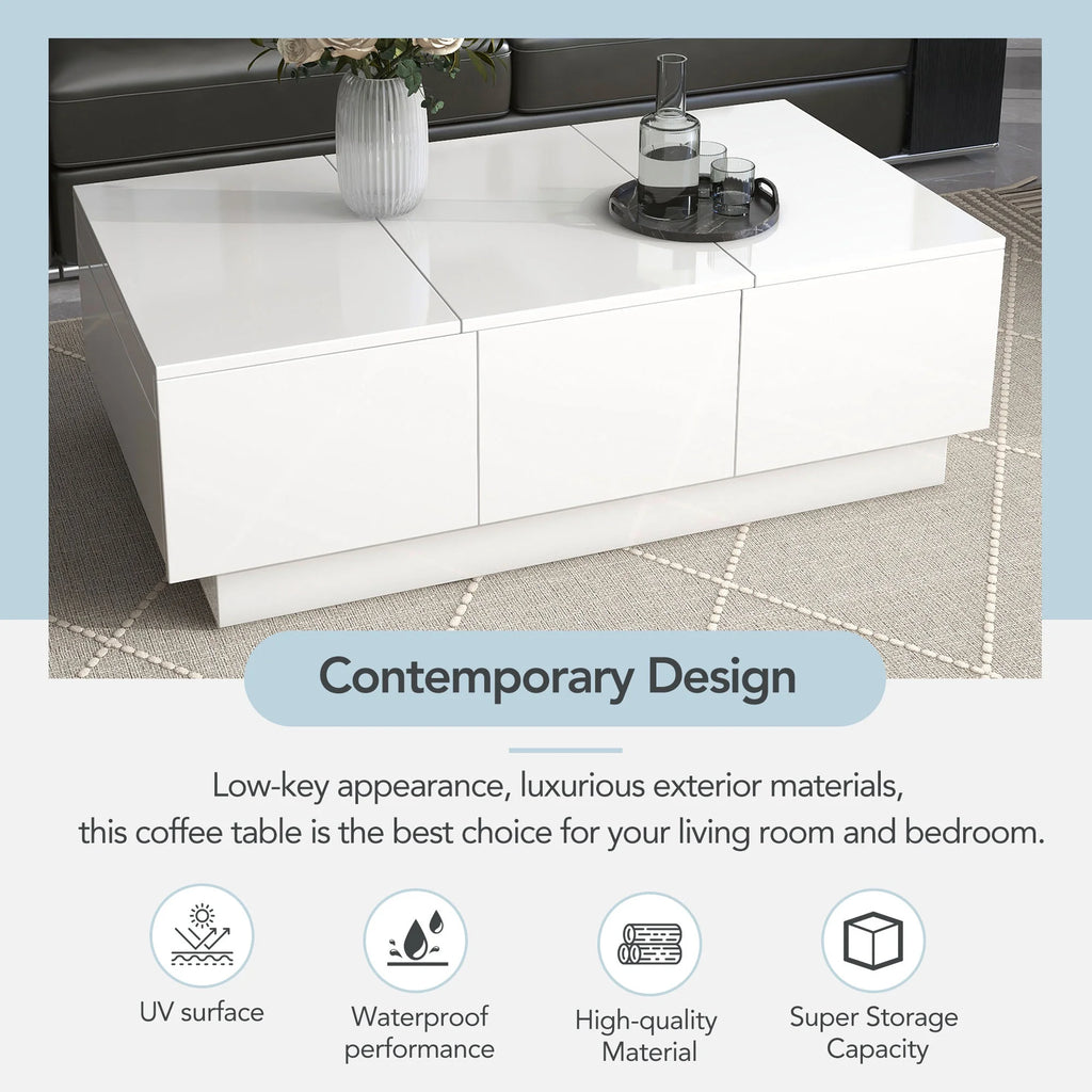 White Extendable Coffee Table with 2 Drawers T75052