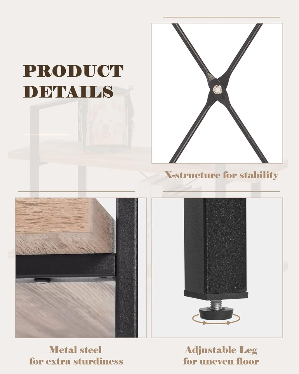 Industrial 2-Tier Wood and Metal Bookcase S9555