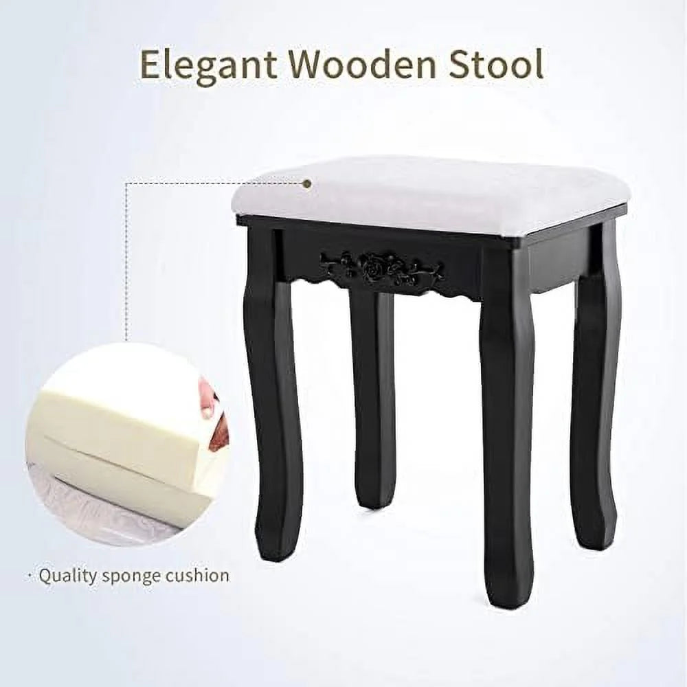 White 4 Drawer Vanity Table Set with Oval Mirror & Stool H346
