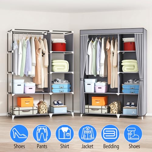 Black 43 x 17.7 x 66 Inches Portable Closet with 1 Hanging Rod and 6 Shelves M7810