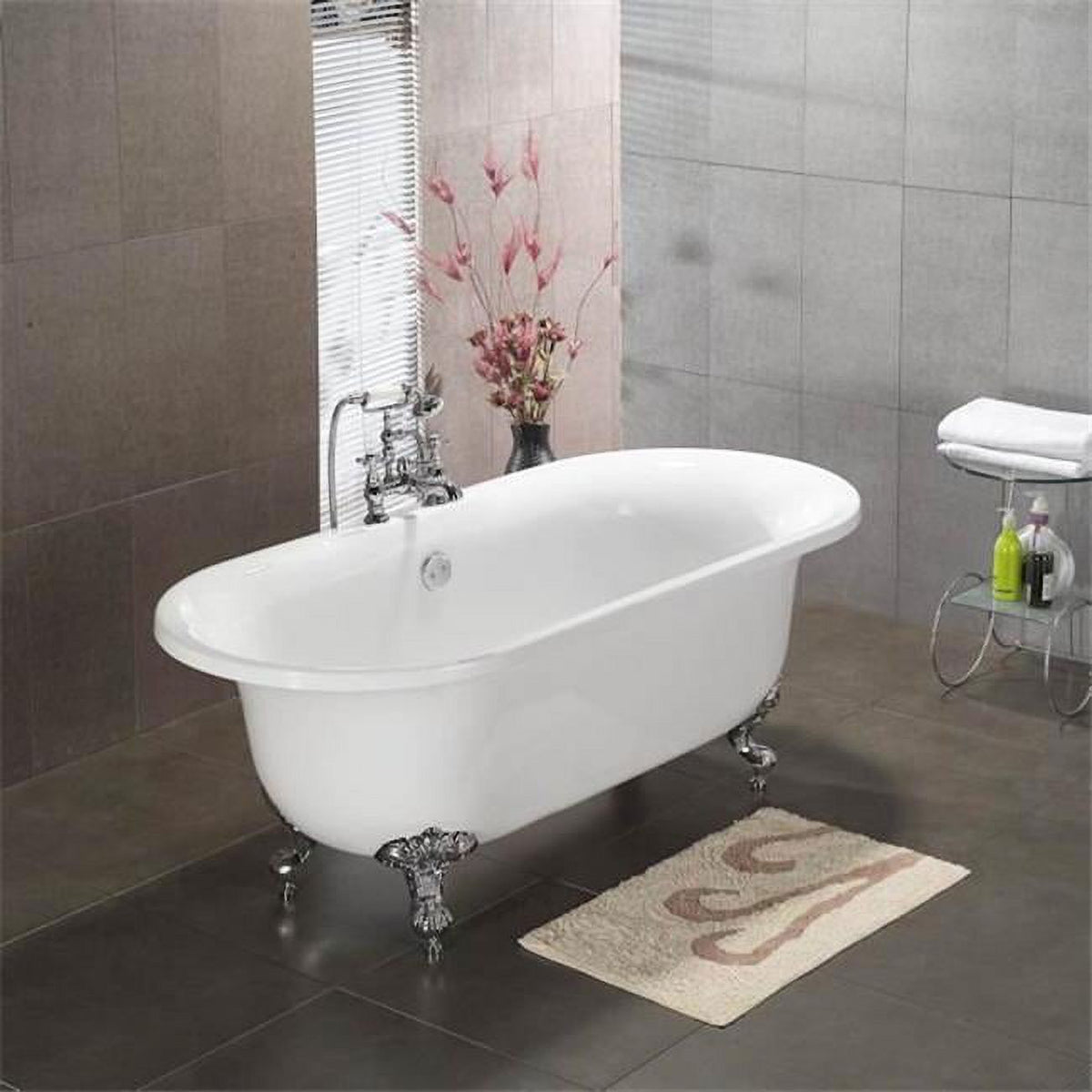 Acrylic Double Ended Clawfoot Bathtub with Polished Chrome Feet W5489