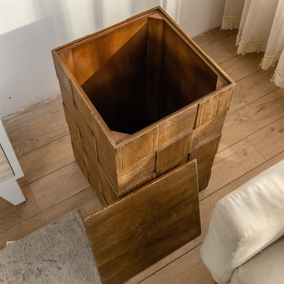 Vintage Solid Wood Square End Table with Storage T6440