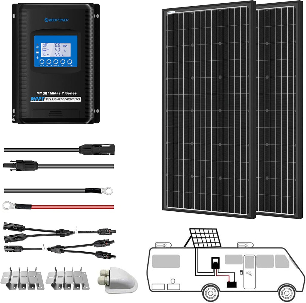 300 Watt Monocrystalline Solar Panel Kit with 30A MPPT LCD Charge Controller Y88393