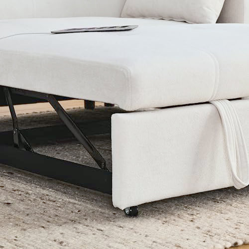 White 54" Chenille 2-Seater Convertible Sofa Bed with USB Power Outlet F529707