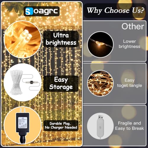 200 LED Curtain String Lights with Timer and 8 Modes C1741