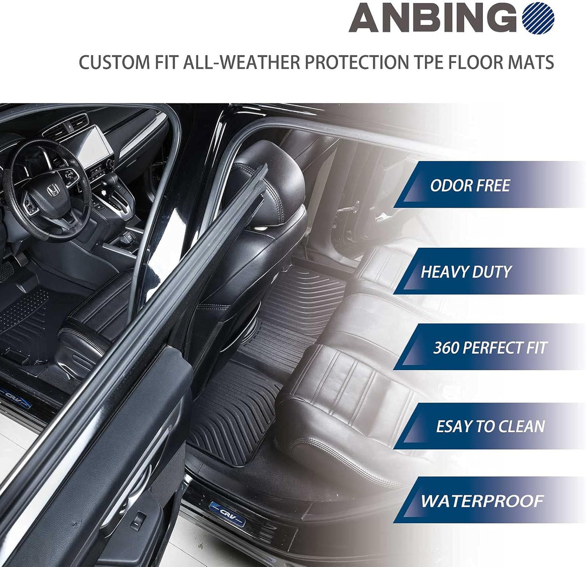 Odorless All Weather Car Floor Mats Full Set Front & Rear Row D7744