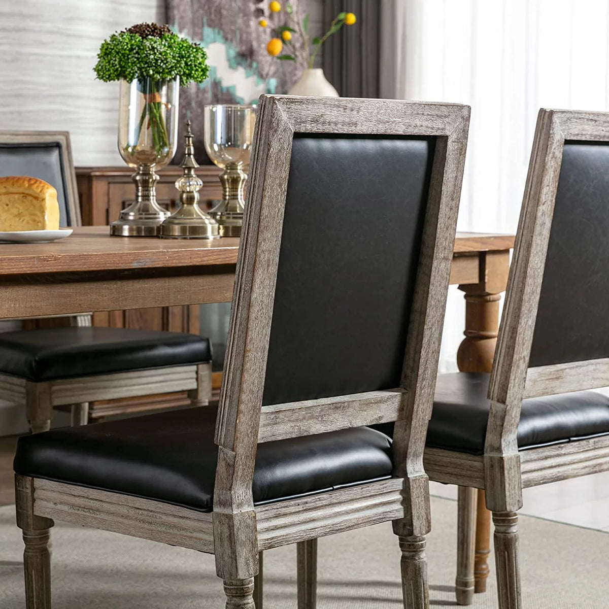 Black Leather Upholstered Dining Chairs Set of 6 Z3991