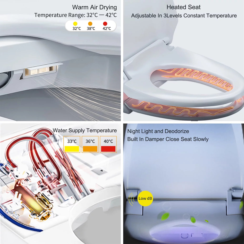 Elongated Smart Bidet Toilet Seat with Warm Air Dryer D721