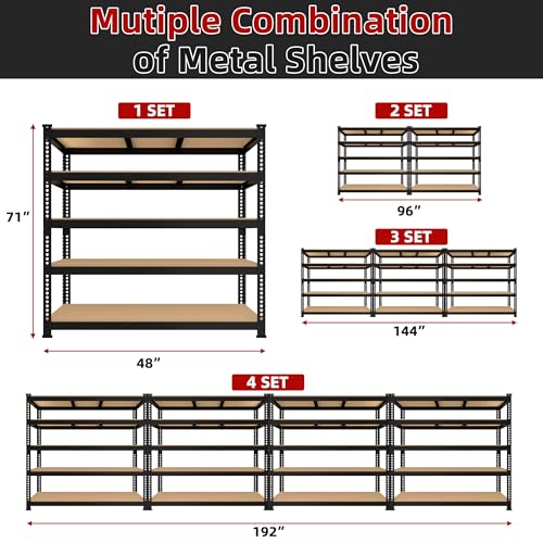 5 Tier Adjustable Heavy Duty Metal Shelving Unit, Black, 2 PCS Y164