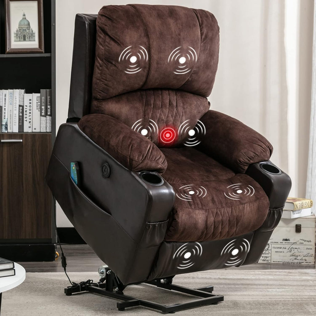 Grey Power Lift Recliner Chair with Heated and Vibration Massage, USB Port, 2 Cup Holders D471536
