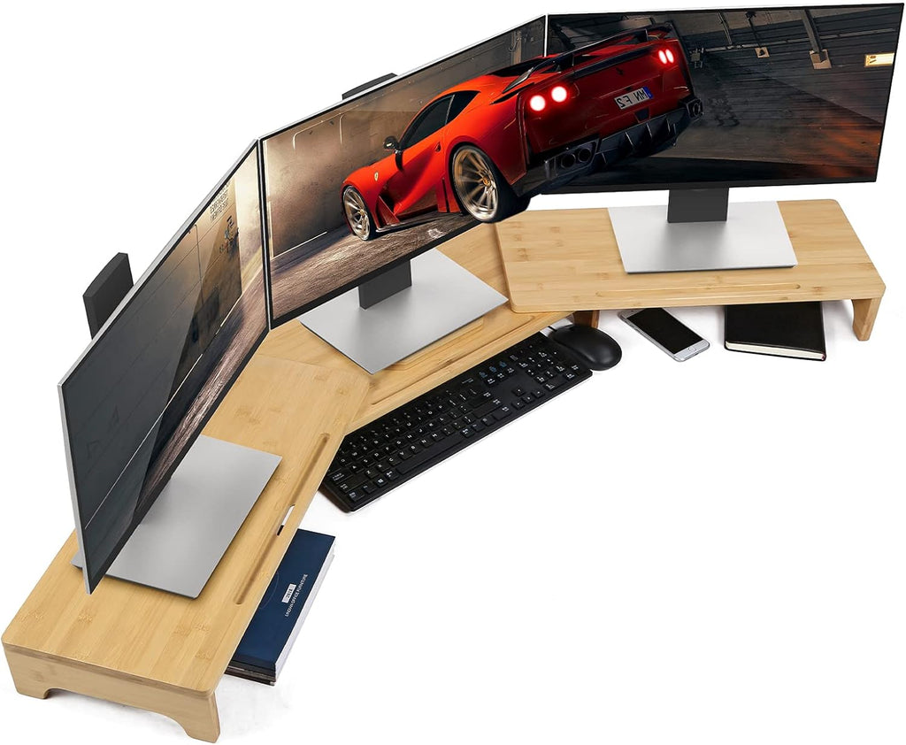 Bamboo Dual Monitor Stand Riser with 3 Shelves, Pack of 2 A9353