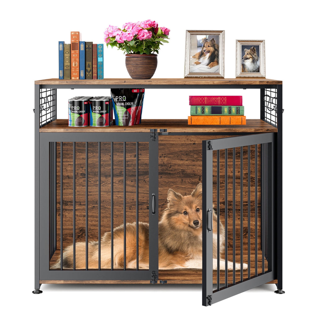 41" Wooden Dog Crate with Storage Side End Table J967246