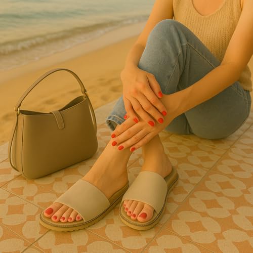 Suede Slip-On Slide Sandal with Cork Footbed Q983