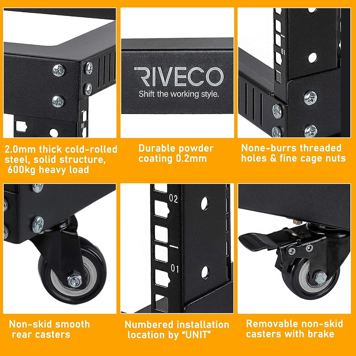 9U Open Frame Server Rack with Casters Y42103