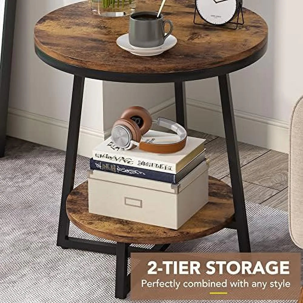 2 Tier Round Industrial End Table W508