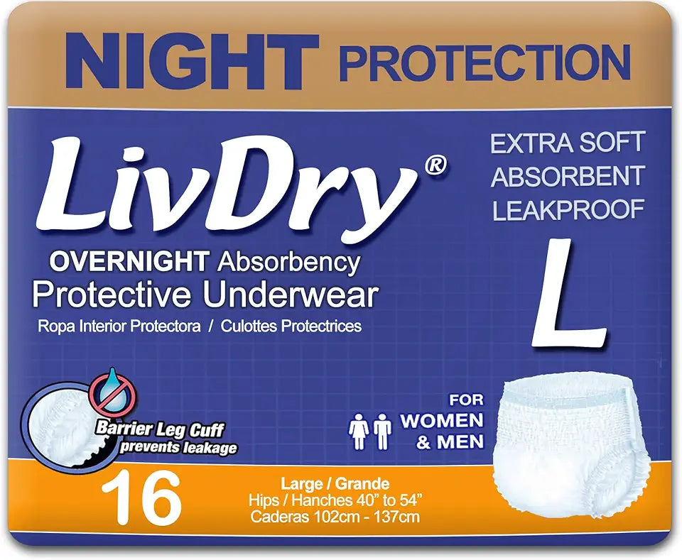 Large Incontinence Underwear, Overnight, 16-Pack U756