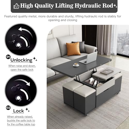 Lift Top Coffee Table with 4 Stools and Storage N681620