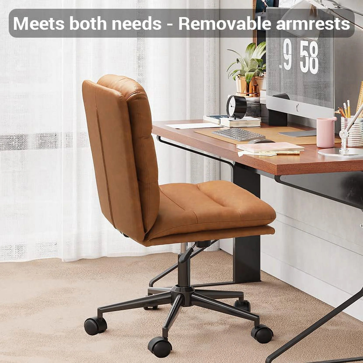 Leather Office Chair Brown with Arms Adjustable Back 400lbs X3962