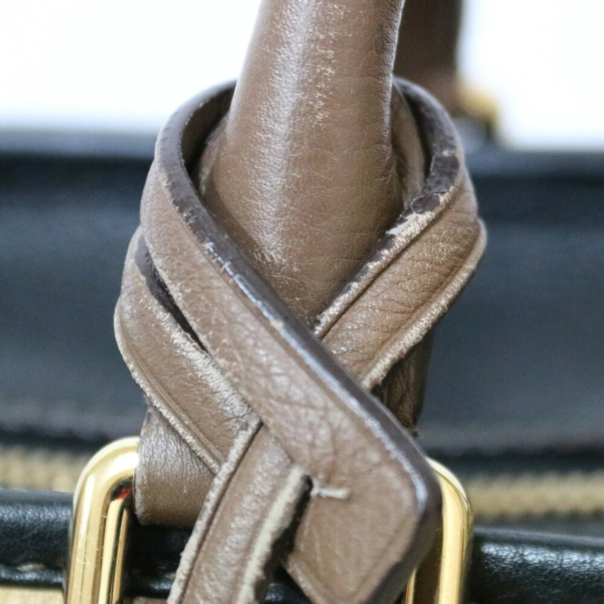 Pre-Owned Beige Brown Leather Handbag Y9180