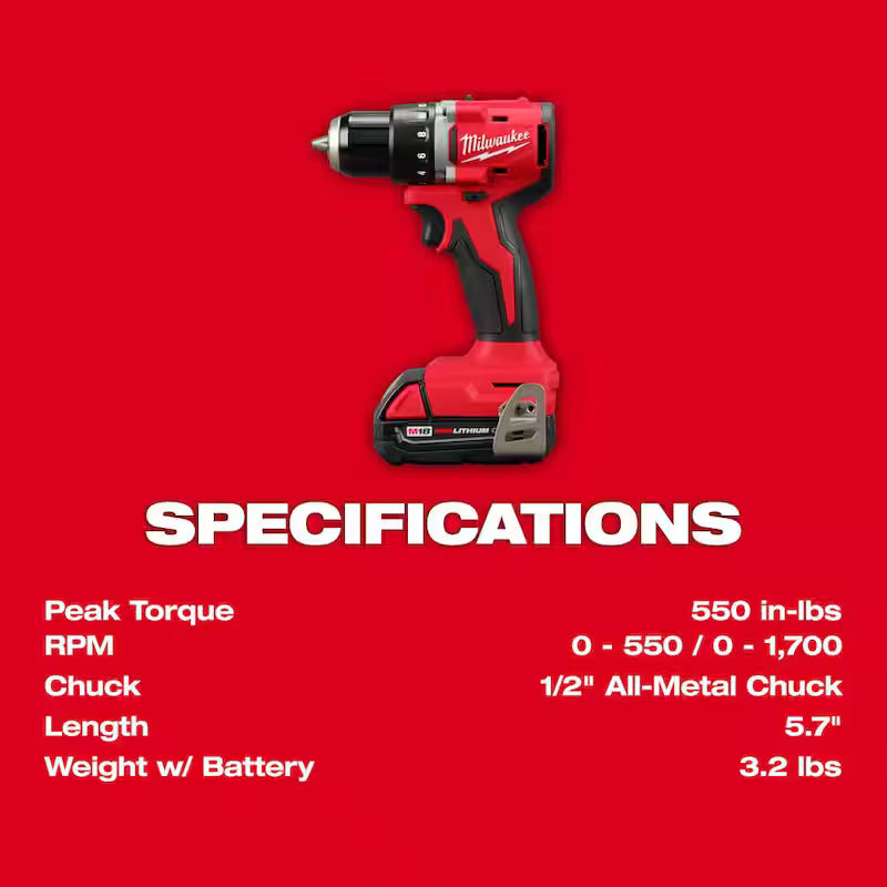18V Lithium-Ion Brushless Cordless Compact Drill/Driver with Battery, Charger & Bag D491