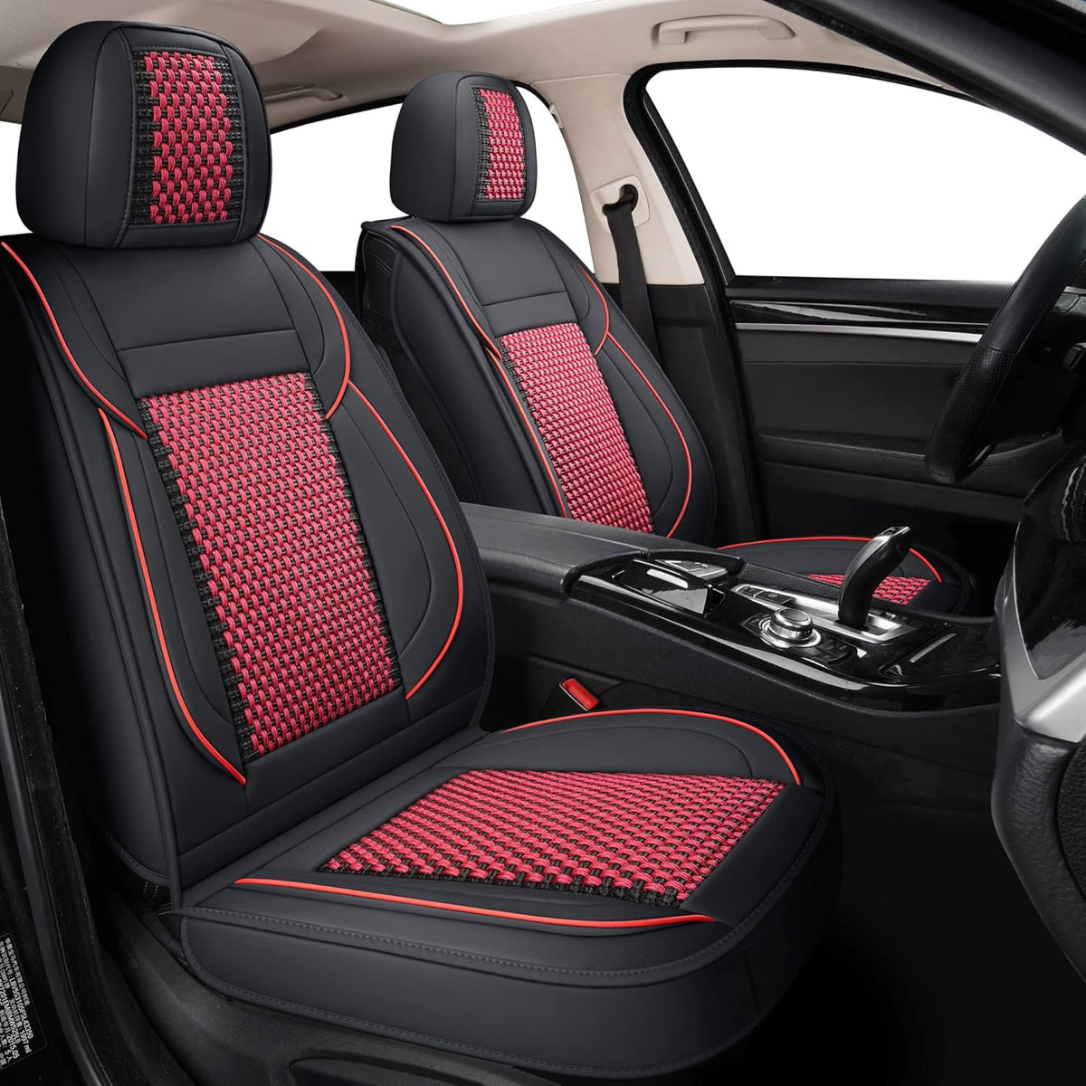 Red line Faux Leather Automotive Seat Covers H88988