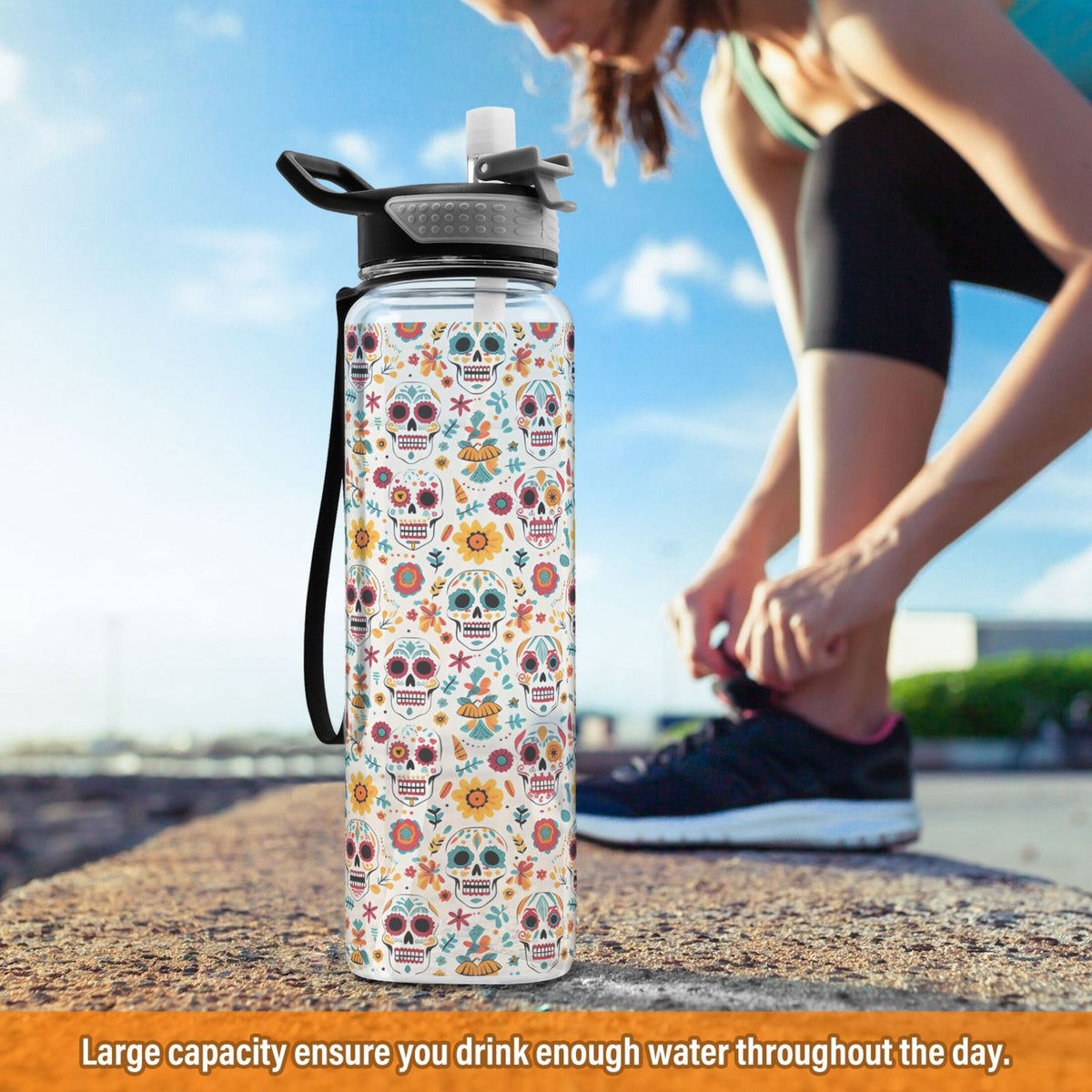 Skull Sunflowers Skeleton 32oz Tritan Leakproof Water Bottle G978