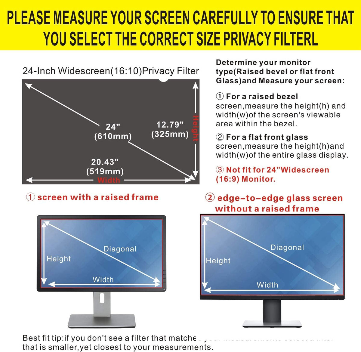 24 Inch Computer Privacy Filter for 24" Widescreen Monitor (16:10 Aspect Ratio) Screen Protector Film, Pack of 2 R713915