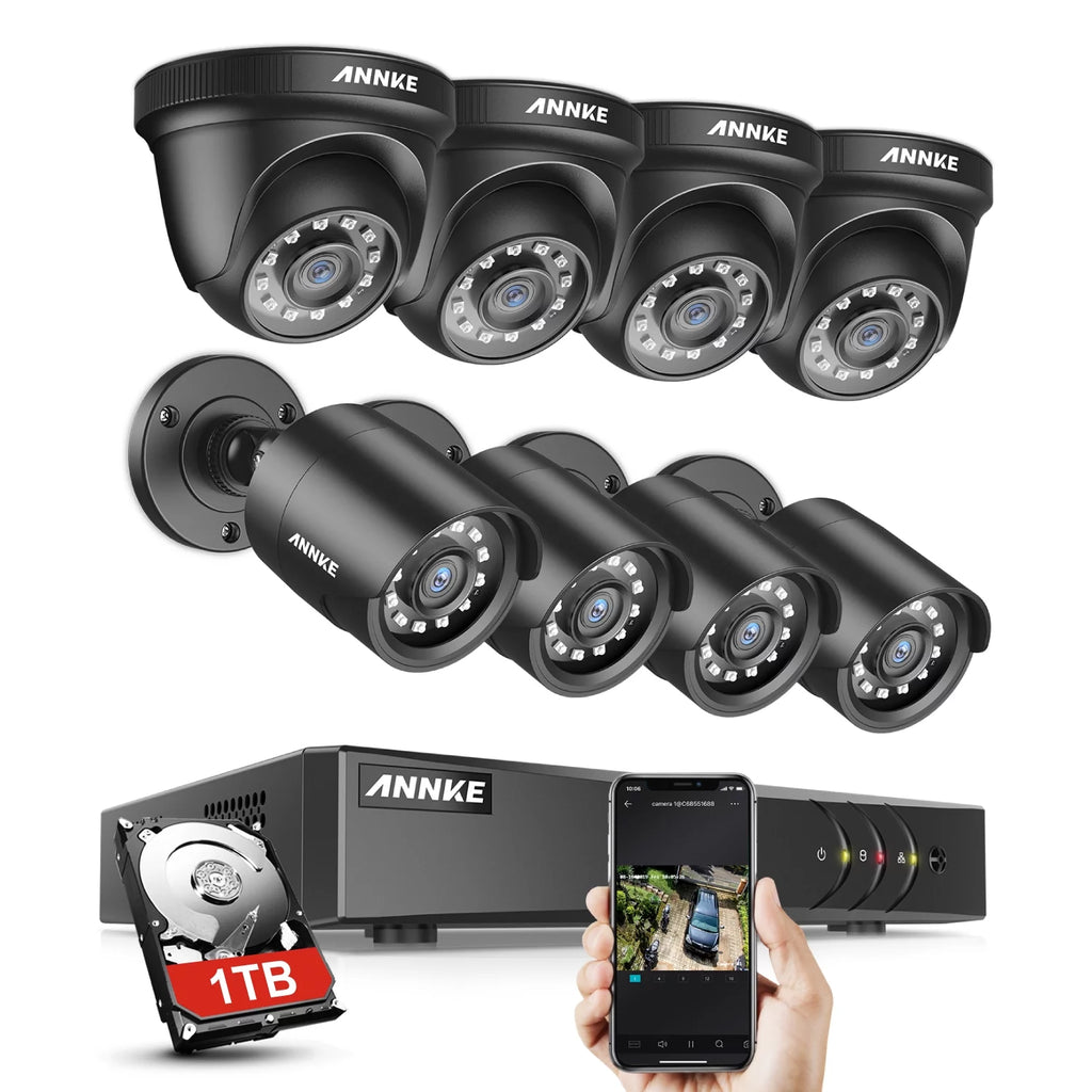 8 Channel 5-in-1 DVR Security Camera System with 1TB Hard Drive and 8pcs Wired 1080p HD Cameras V748