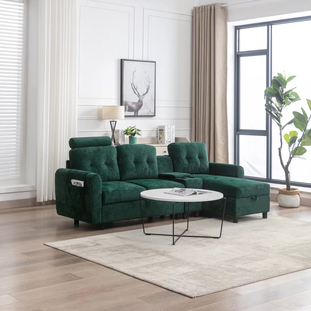3-Seater Sectional Sofa with Storage and Cup Holders B819