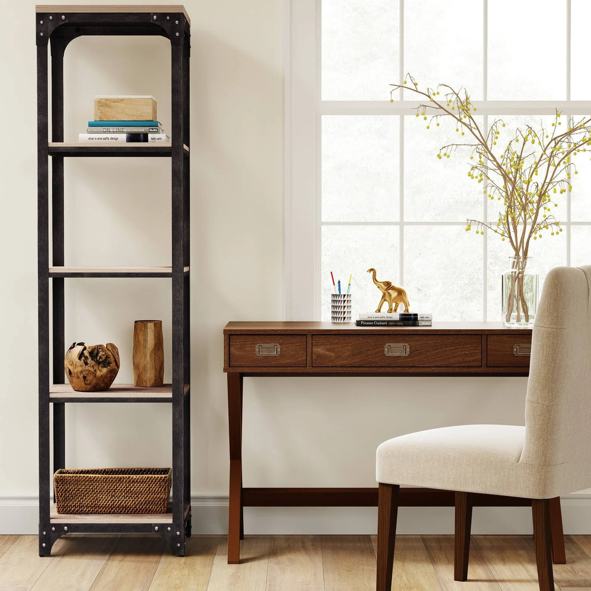 Gray 5 Shelf Narrow Bookcase F103