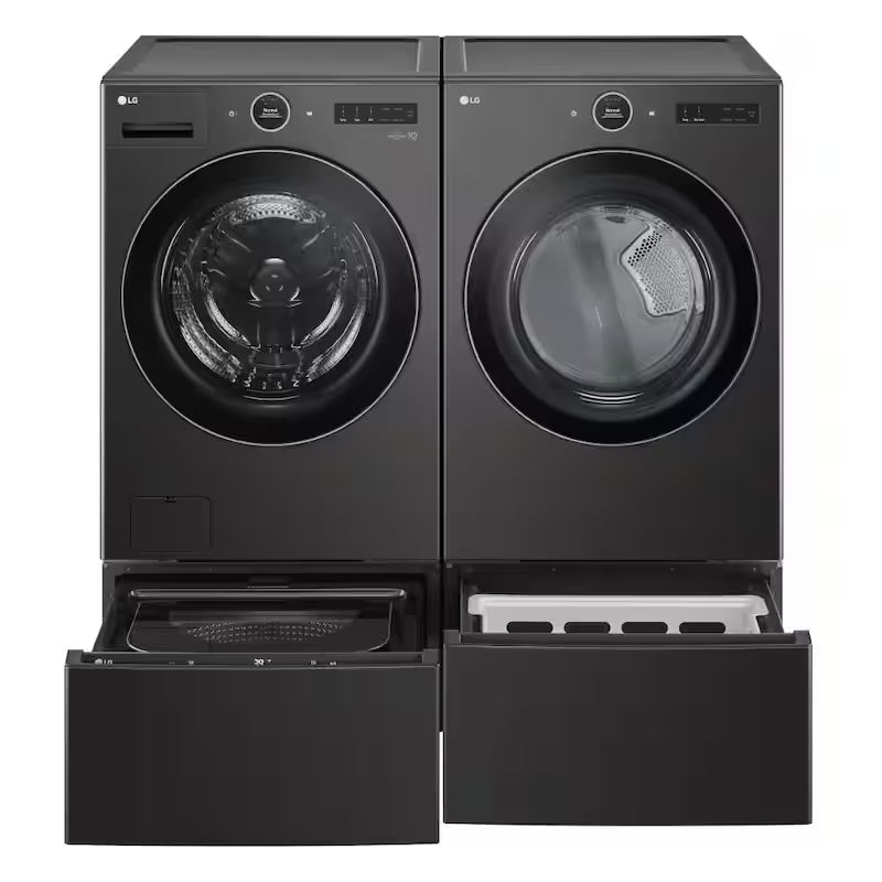 27 in. Black Steel Laundry Pedestal with Storage Drawer D91245