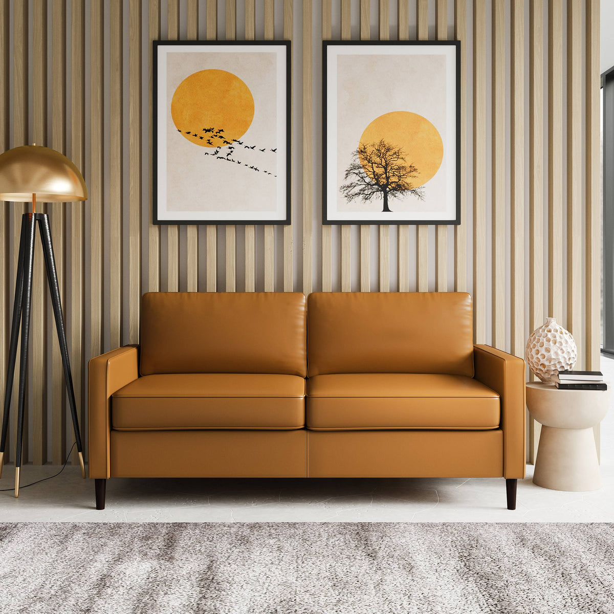 Camel Brown Fabric Sofa W5295