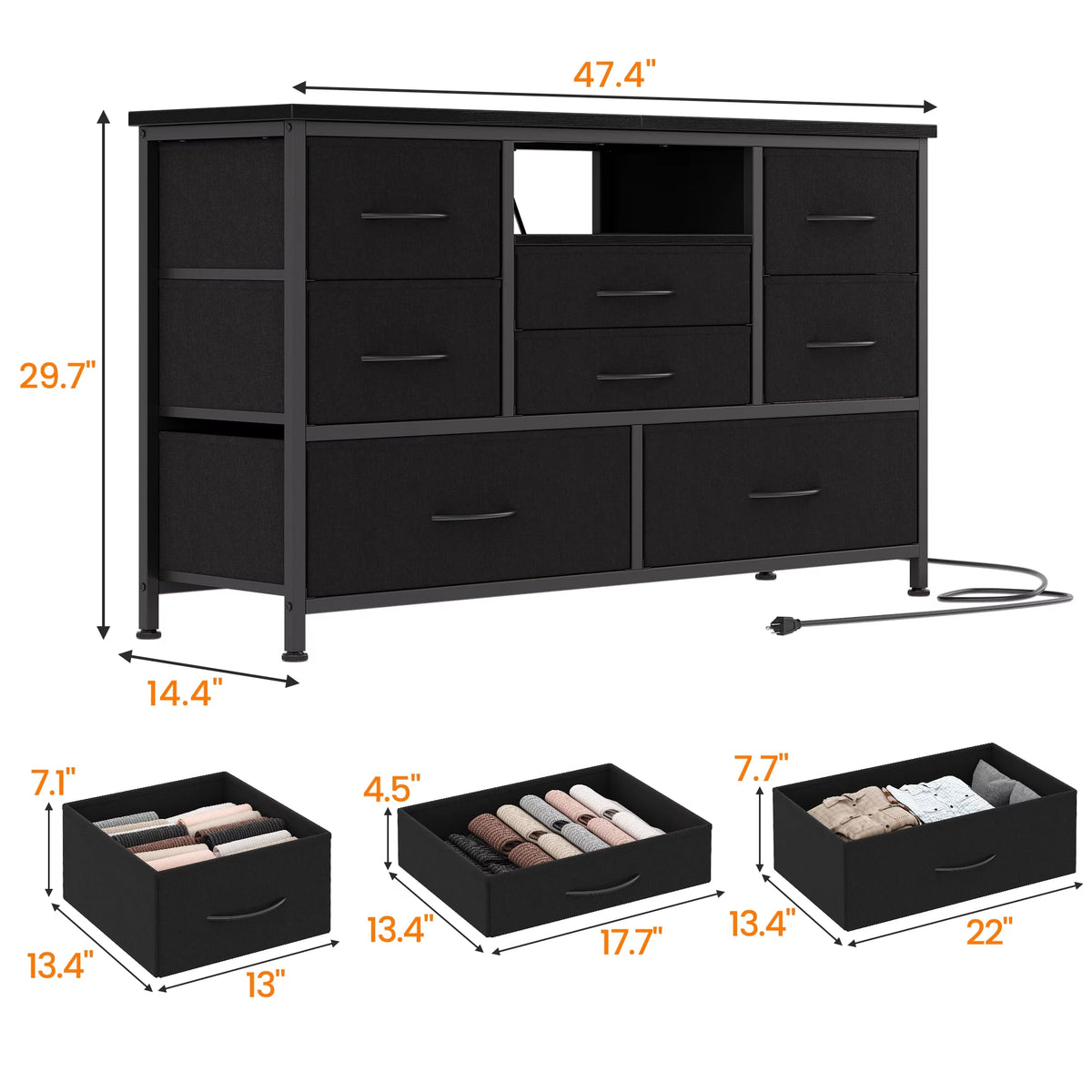 8 Drawer Dresser TV Stand with Electrical Outlet and LED Lights T45874