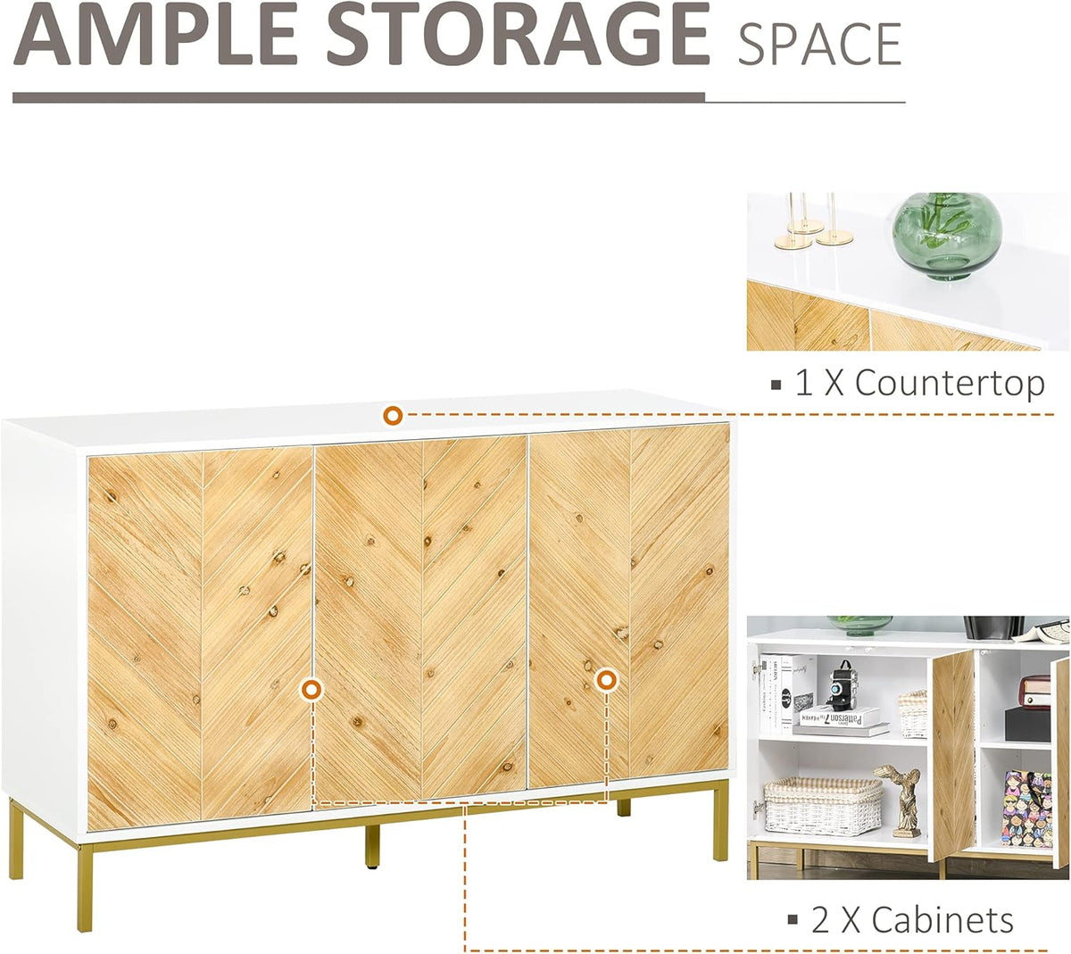 Natural Wood 3 Door Accent Sideboard Cabinet with Adjustable Shelving H30631