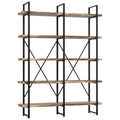 Double Wide 5-Tier Open Bookcase Wood and Metal Shelves L121