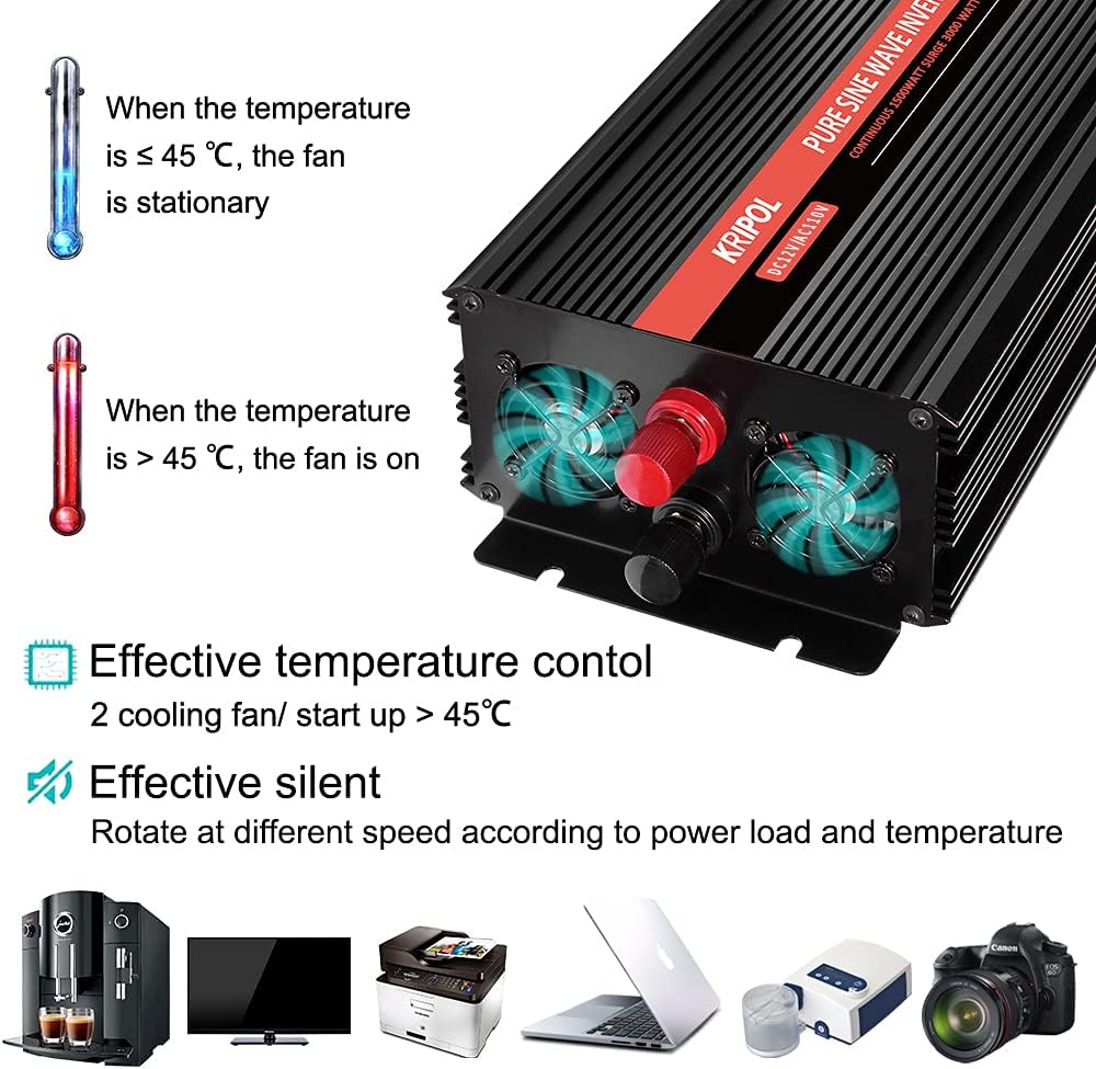 1000 Watt Pure Sine Wave Inverter 12v DC to 110/120v AC I423