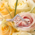 1.50 Carat Princess Cut Morganite And Diamond Moissanite Dainty Engagement Ring In 10K Solid Rose Gold M186