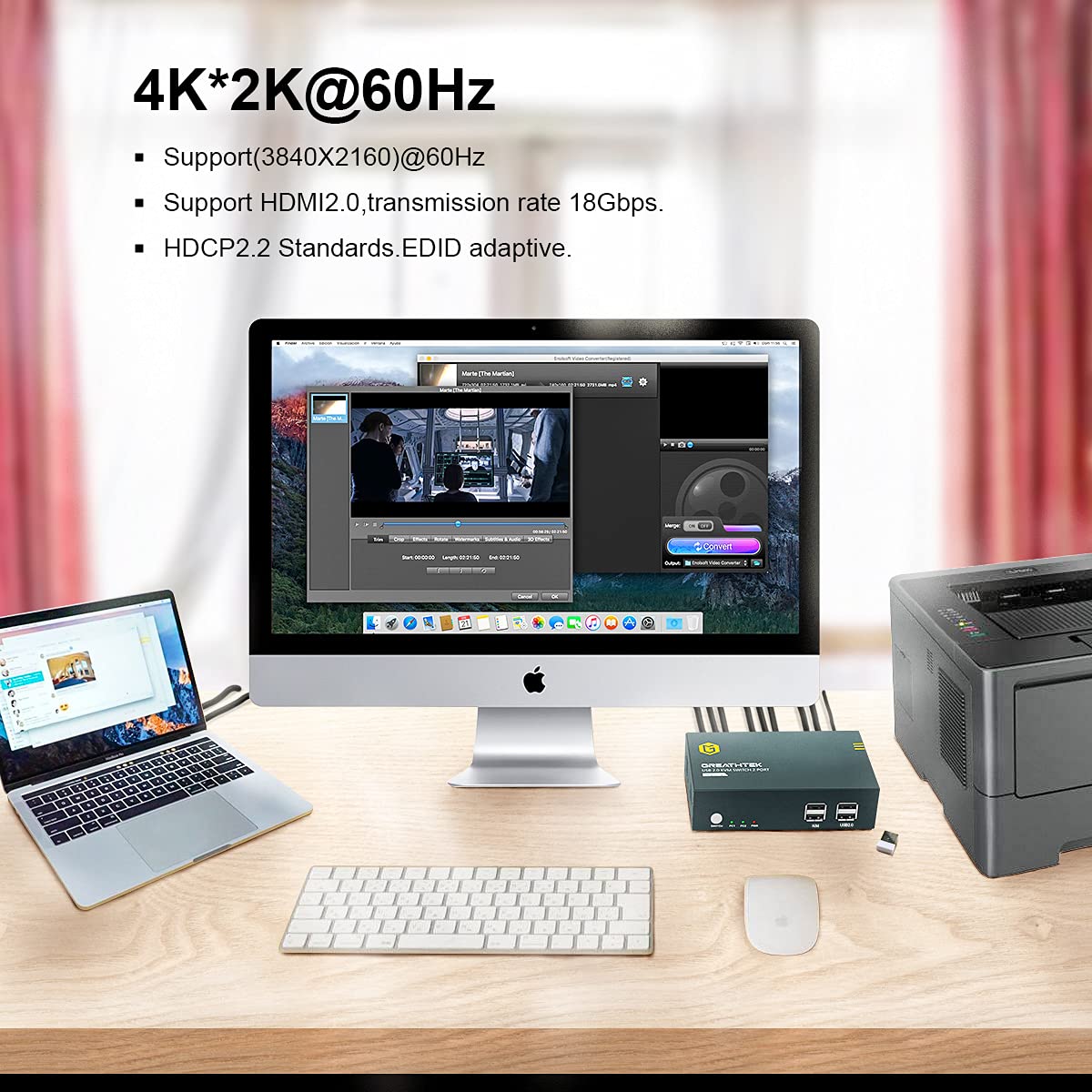 KVM Switch HDMI Dual Monitor 2 Port, UHD 4K@60Hz, with Cables R92862