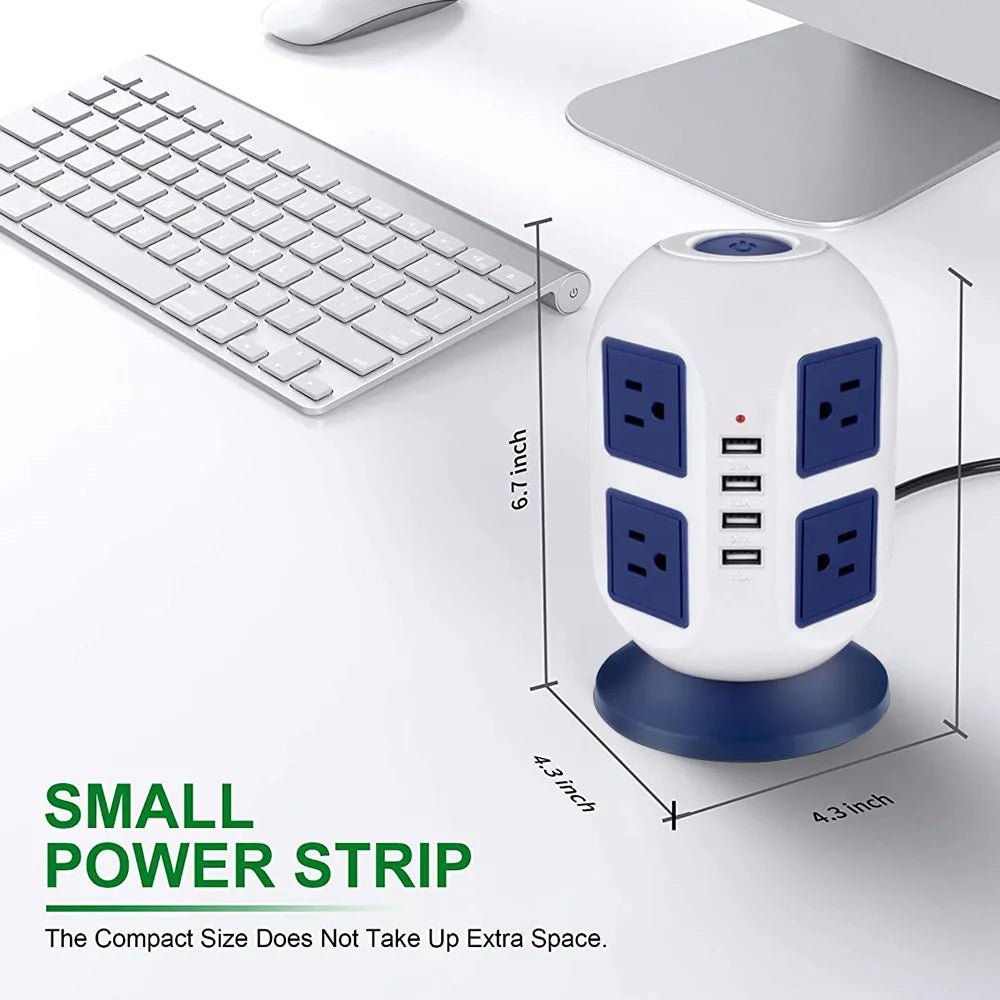 Multi Plug Charging Tower Surge Protector 8 AC Outlets 4 USB Port Power Strip Tower Extension Cord 3 Meters W9132