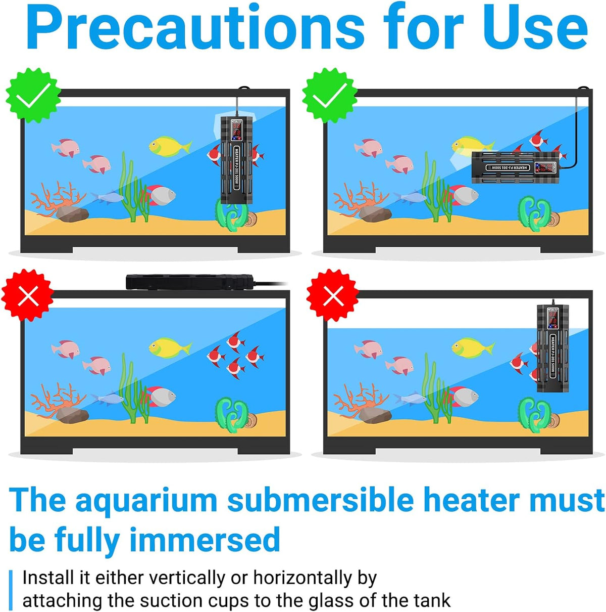 200W/300W/500W Submersible Aquarium Heater G431