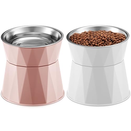 2 Pcs Elevated Stainless Steel Bowls with Adjustable Raised Stand O281
