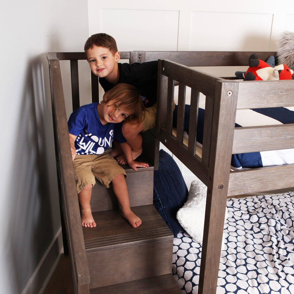 Twin Low Bunk Bed with Staircase, White E19187
