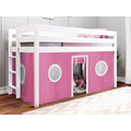 Contemporary Low Loft Twin Bed with End Ladder, White with Pink & White Tent D275513