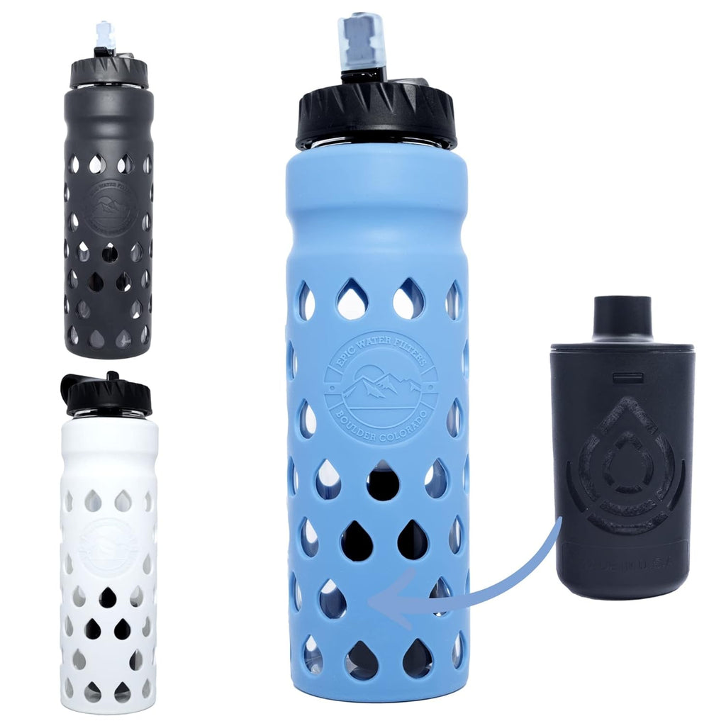 Glass Water Bottle with Filter, Borosilicate Glass with Silicone Sleeve, BPA Free G7663