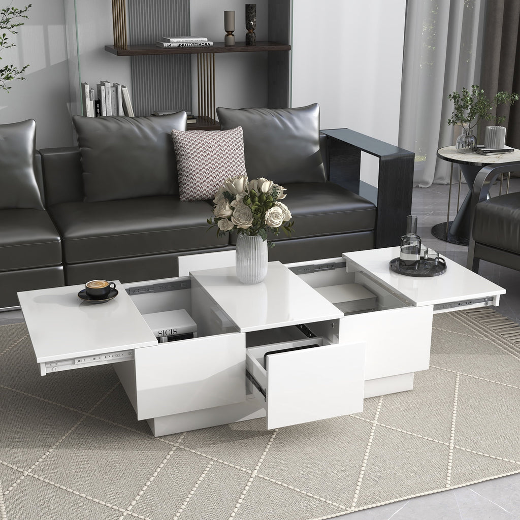 White Extendable Coffee Table with 2 Drawers T75052
