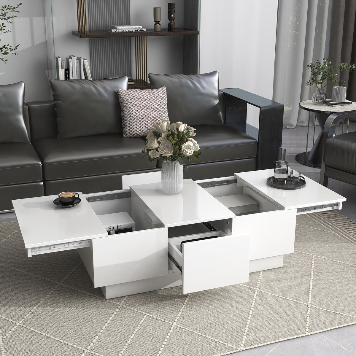 White Extendable Coffee Table with 2 Drawers T75052