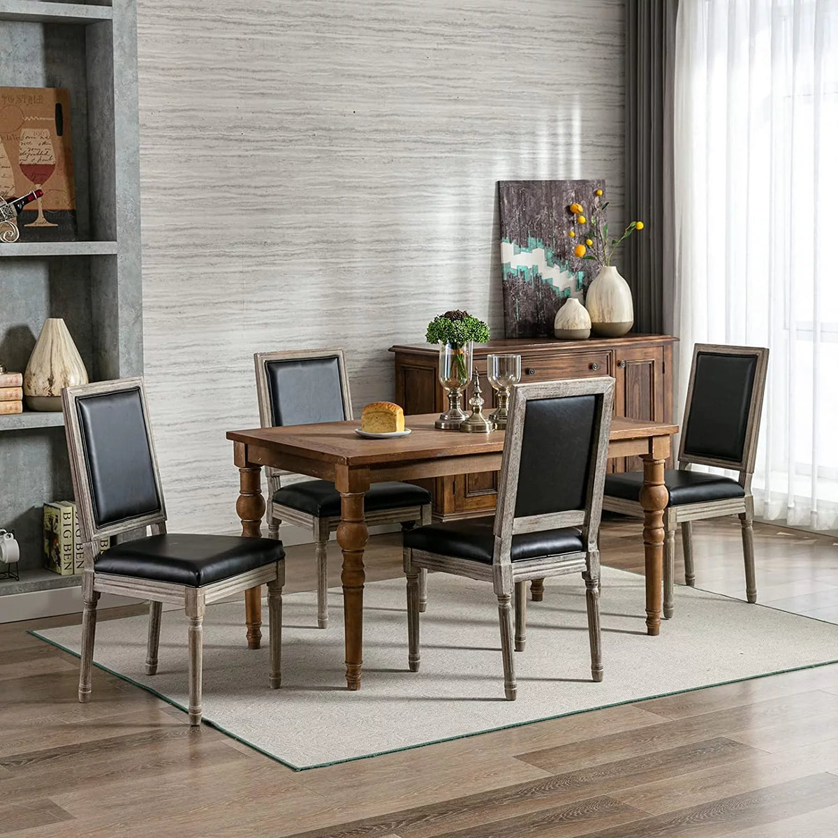 Black Leather Upholstered Dining Chairs Set of 6 Z3991