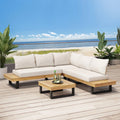 4 Pc Beige Teak Acacia Wood Outdoor Sectional Set Q369