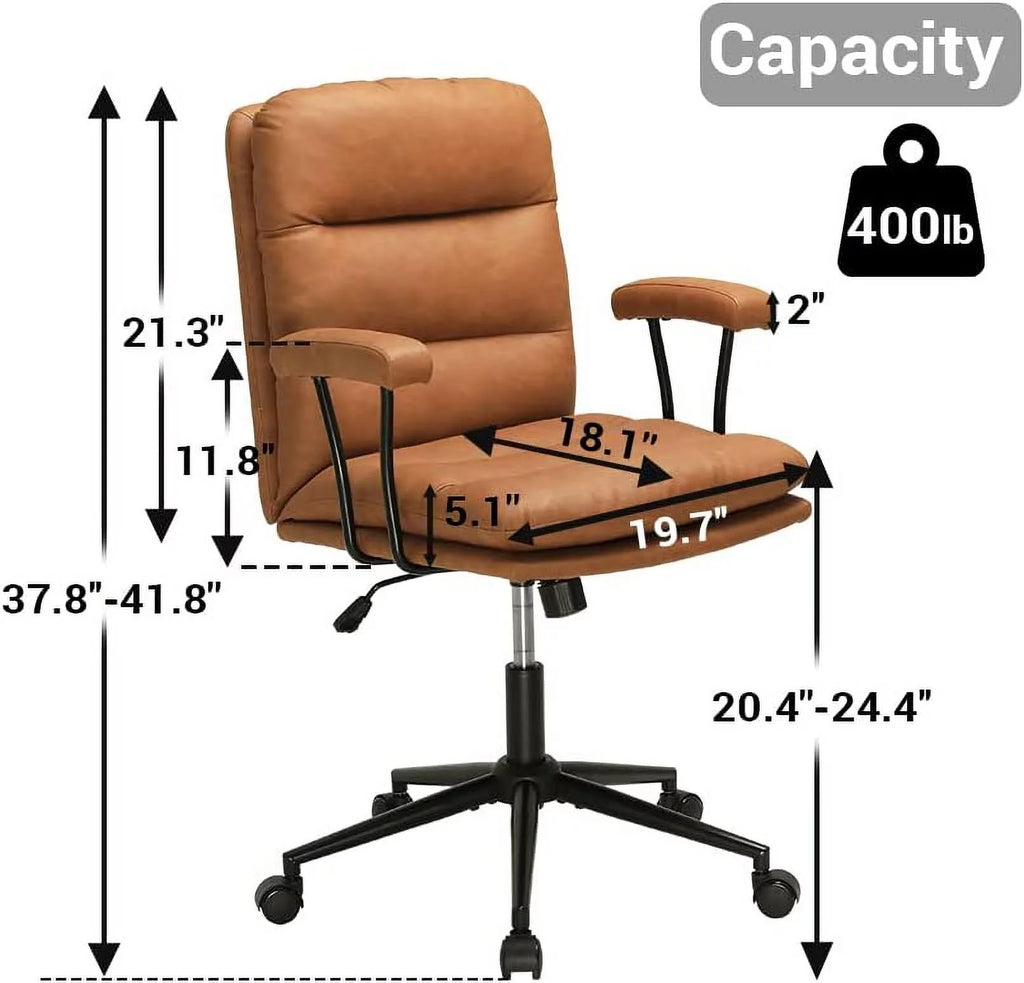 Leather Office Chair Brown with Arms Adjustable Back 400lbs X3962
