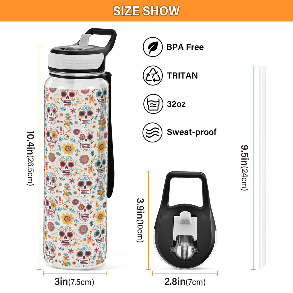 Skull Sunflowers Skeleton 32oz Tritan Leakproof Water Bottle G978